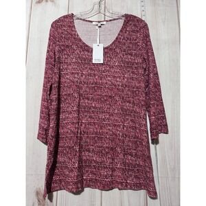 Rose Olive Womens Large‎ Tunic Top 3/4 Sleeve Scoop Neck Pink Heathered Casual